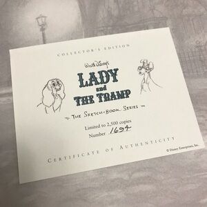 Disney Sketch book series Lady and the Tramp 1694 of 2500 with certificate